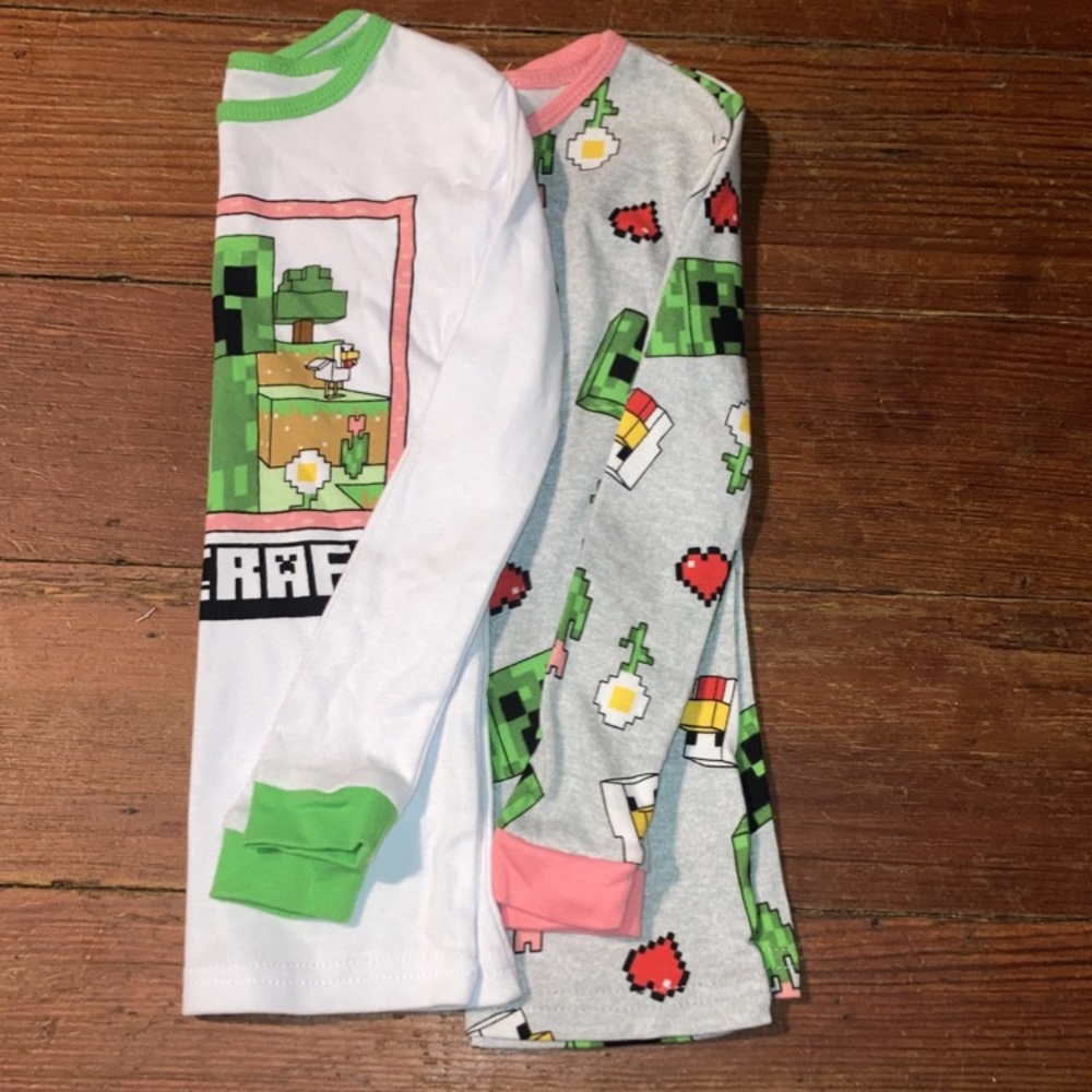 2 girls Minecraft long sleeve pj shirts